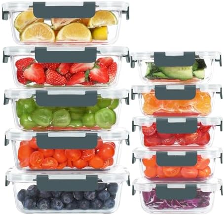 KOMUEE 10 Pack Glass Food Storage Containers with Lids