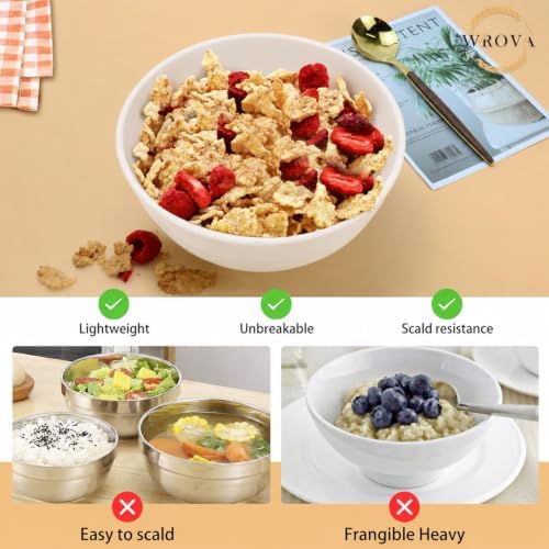 Wrova Wheat Straw Bowls Set 60 OZ, Unbreakable Large White Bowls Set of 6, Microwave and Dishwasher Safe Big Cereal Bowl for Dorm and Apartment, Salad Bowl for Serving Oatmeal and Popcorn (White)