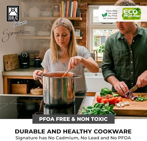 BRA COOKWARE Signature Stainless Steel Stock Pot w/Lid | 9.5 Inches 9 Qt