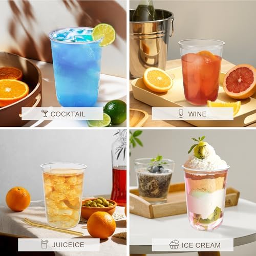 KesaPlan 50 Pcs 16oz Plastic Clear Cups, Disposable Wine Cocktail Glasses