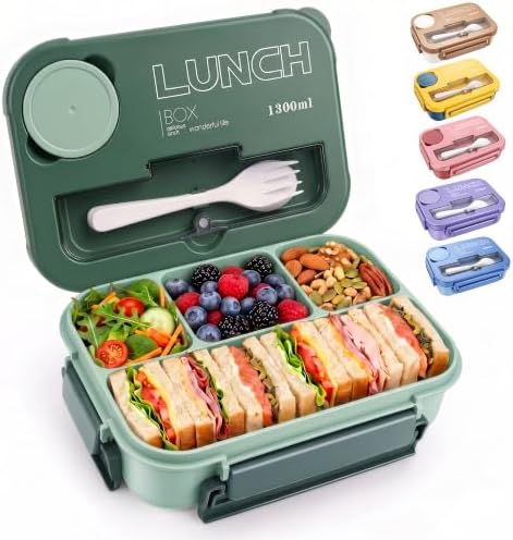Bento Box Adult Lunch Box, Lunch Containers for Adults 44.5 Oz/5 Cup, Green