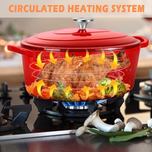 TeamFar 7QT Oval Dutch Oven, Enameled Cast Iron Dutch Oven Pot with Lid