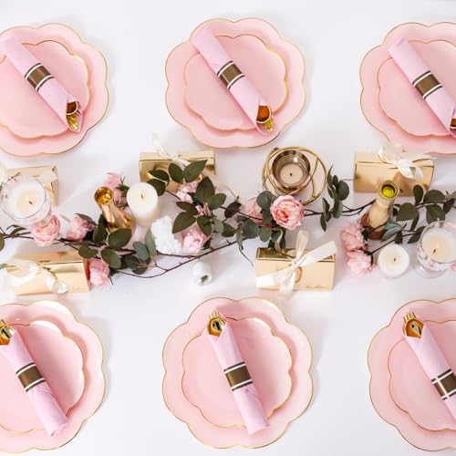Supernal 30 Pack Gold Plastic Silverware Set with Pre Rolled Pink Napkin