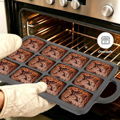 Flavehc 2Pack Cast Iron Brownie Pan with Dividers Individual 12 Cup Cavity Cast Iron Baking Pan for Brownies Square Muffin Pans Molds