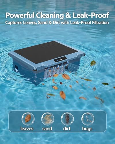 T1B Solar Powered Pool Skimmer Robot, Automatic Robotic Pool Surface Skimmer Cleaner with 24/7 Cleaning, Auto-Dock, Dual Charging Modes, Inground & Above-Ground Pools(Blue)