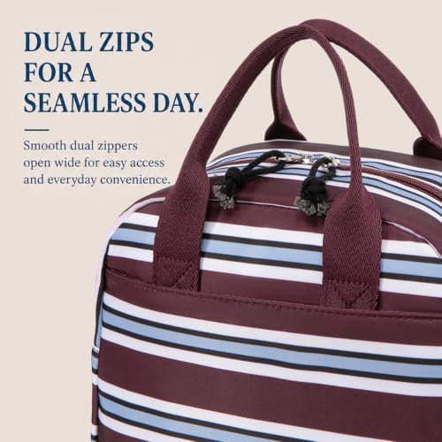 LOVELYWIND Lunch Box for Women, Insulated Lunch Bag, Burgundy Stripe Tote