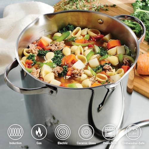 Tramontina Tempo Tri-Ply Base Stainless Steel 8-Qt Stock Pot with Lid