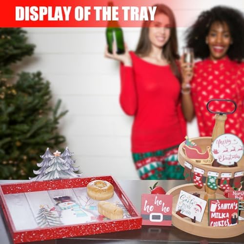 Christmas Decoration Serving Tray with Handels Decorative Tray Coffee Table Serving Platter Thanksgiving Tray - Breakfast Drinks Liquor Snowman(Red)