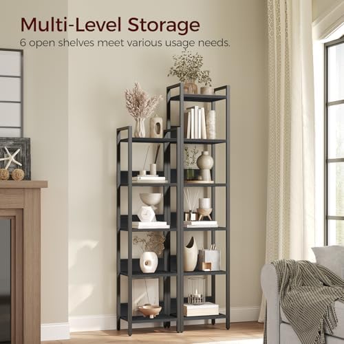MAHANCRIS Bookshelf, 6-Tier Bookcase, Standing Book Shelf for Small Space, Storage Shelf Organizer, for Living Room, Bedroom, Study, Balcony, Black BKHB6601
