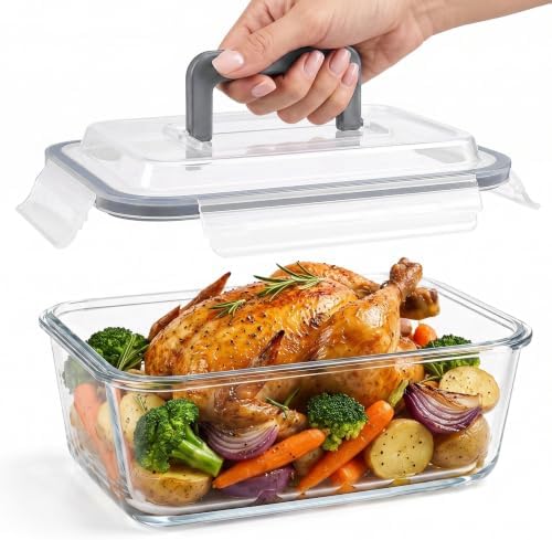 Razab 3000ml/ 102 oz Large Glass Meal Prep Container with Carry Handle Lid