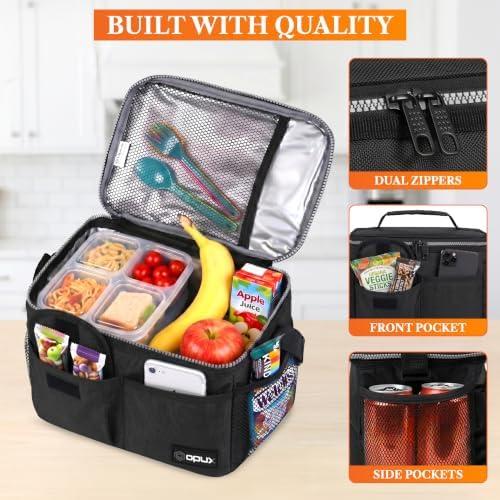 opux Insulated Lunch Box Adult, 14 Can Leakproof Cooler Bag Kids, Black