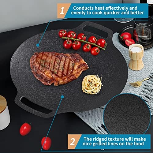 Korean Grill Pan with Nonstick 6-Layer Coating, 13" Round BBQ Griddle with Bag, Compatible for Induction, Gas Stove, Electric Cooktop, Indoor or Outdoor Grilling