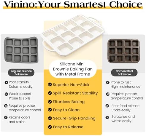 Vinino Silicone Brownie Pan with Dividers, 1 Pack with Metal Frame