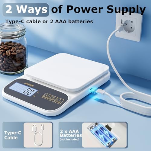 Kitchen Scale 5kg/0.1g Precision Food Scales for Kitchen Digital Scale Grams for Cooking Baking Weight Loss, Rechargeable Coffee Scale Food Weight Scale with Large Backlit LCD Display USB Cord