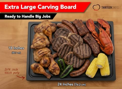 Extra Large Cutting Board 24x18, Meat Carving Juice Groove, Black Plastic