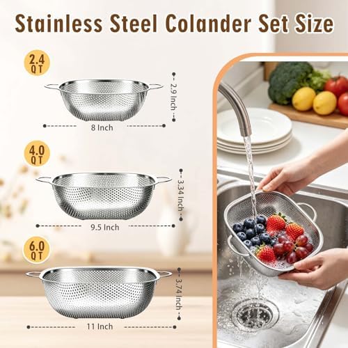 P&P CHEF Stainless Steel Colander Set, Strainers and Colanders for Kitchen