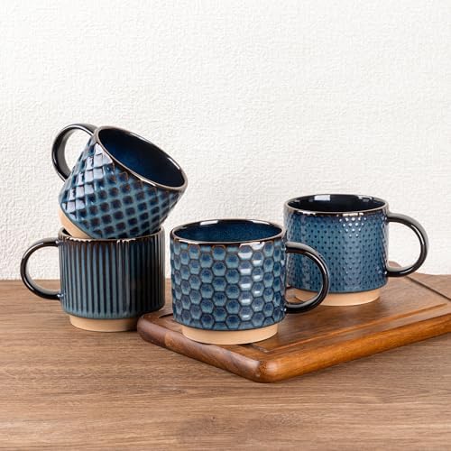 GBhome 15 OZ Stackable Coffee Mugs Set of 4, Ceramic Coffee Cups Set