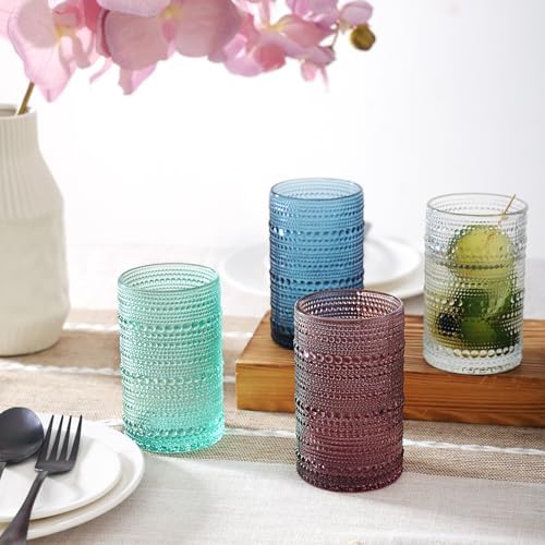 Moretoes12 Pack 12 Oz Vintage Drinking Glasses Set,Water Glass Cups