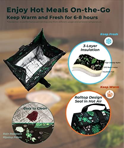 SUNNY BIRD Insulated Lunch Bag Rolltop Lunch Box (Floral & Foliage)