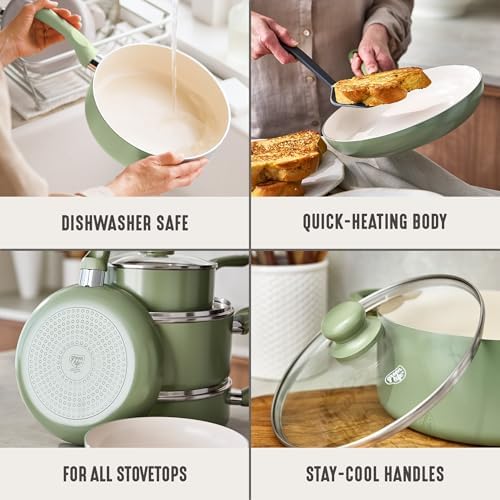 GreenLife 5QT Ceramic Nonstick Stockpot with Lid, Sage Green