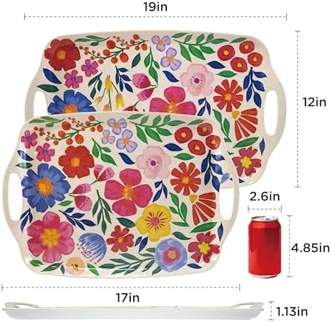 TP Large Melamine Serving Trays with Handles, 19" x 12", Set of 2, Floral