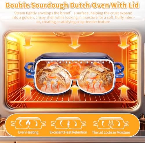 Mini Double Dutch Oven For Sourdough Bread Baking, 2.2QT Enameled Cast Iron