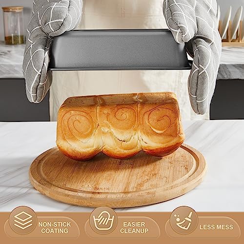 HONGBAKE Bakeware Sets, Baking Pans Set, 12 Pieces Nonstick Oven Pan with 120 Muffin Liners for Kitchen, Wider Grips, Including Rack, Cookie Sheet, Cake, Loaf, Muffin, Pizza Pan - Gray
