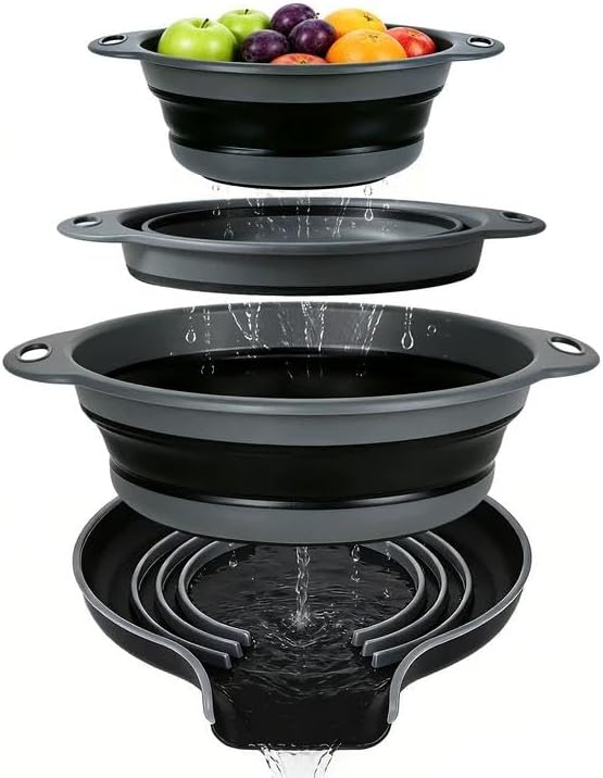3-Pack Collapsible Colander for Kitchen with Self-Draining Base,Black
