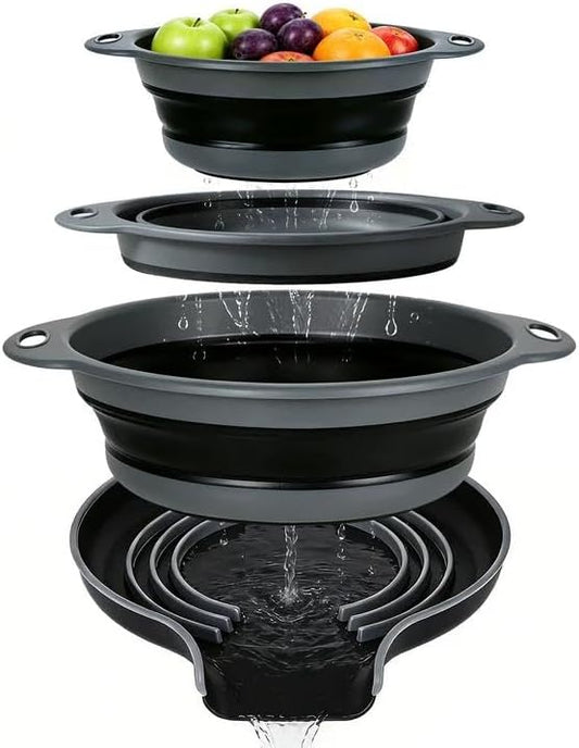 3-Pack Collapsible Colander for Kitchen with Self-Draining Base,Black