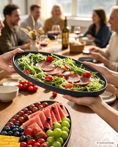 famiware Large Serving Platters Set of 3 Sizes - Oval, Matte Dark Charcoal