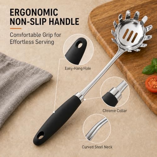 Stainless Steel Pasta Spoon, Spaghetti Server, Pasta Fork, Silver