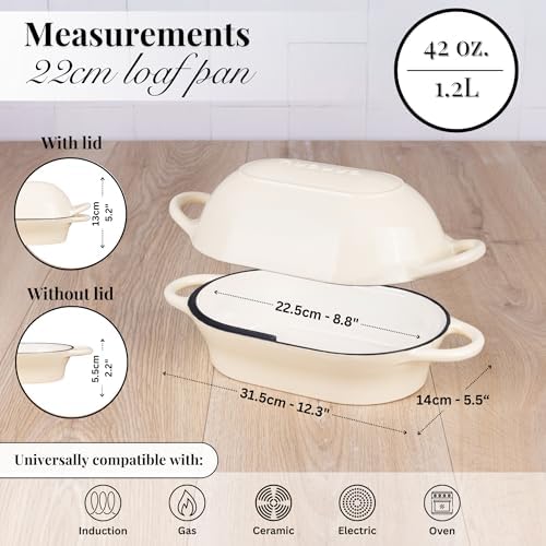 Dutch Oven For Sourdough Bread Baking – Enamelled Cast Iron Bread Loaf Pot – Oven Safe Non Stick Bread Pot – Rectangular, Cream, 24cm x 16cm – by Nuovva