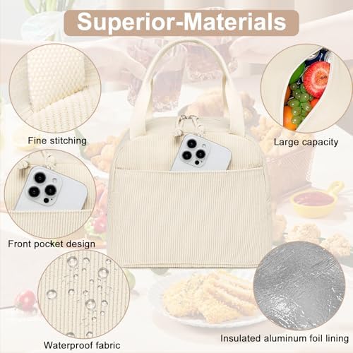 LEDAOU Lunch Box for Women Insulated Lunch Bag Corduroy Lunch Tote Bags Leakproof Cooler Lunch Case for Travel Work Picnic (Corduroy Solid Beige)