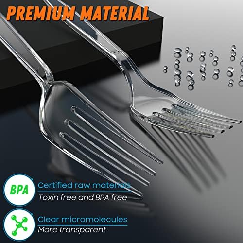 Dipoo 7.1" Clear Plastic Forks Heavy Duty, 84 Count