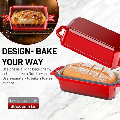 Enameled Cast Iron Dutch Oven for Sourdough Bread Baking-Red