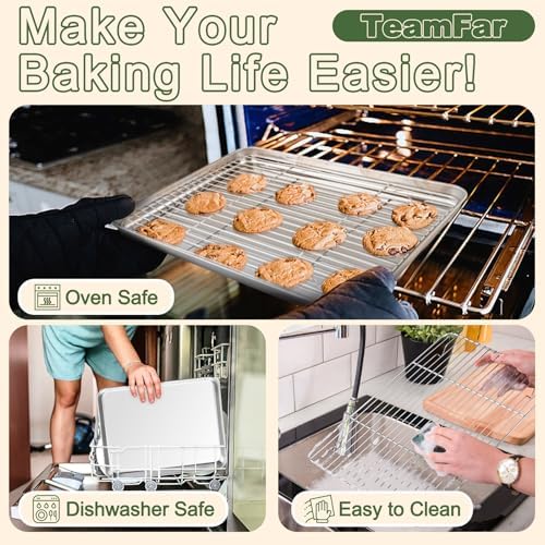 TeamFar Baking Sheet with Rack Set, 3 Pans + 3 Racks, 16/12.5/10.5 Inch