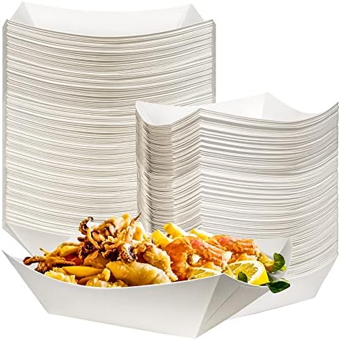 100 Pack 2lb Kraft Paper Food Trays, Waterproof Heavy-Duty Paper Food Boats Disposable Serving Baskets Trays for Fries Sandwiches Burgers Hot Dogs Taco BBQ Popcorn Picnic Wedding Party (White)