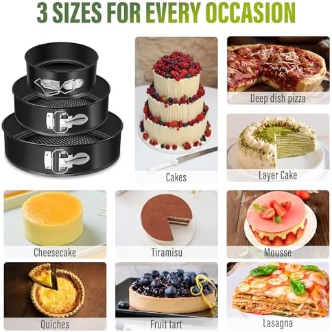 Vakoo Springform Pan Set, Removable Bottom for Easy Release, 4/7/9 Inch