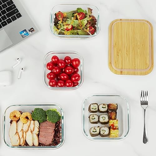 Vtopmart 4 Pack Glass Food Storage Containers with Bamboo Lids Meal Prep