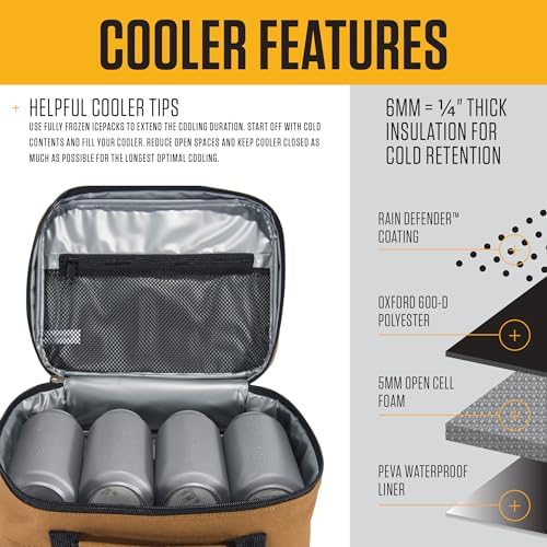 Carhartt Insulated Lunch Cooler For Men and Women, Fully Insulated Lunch Pale for Everyday Use, 4 Can (Black)