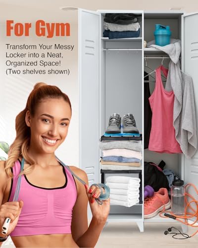 Piffny Locker Organizer Shelf， Adjustable Width and Height, Ideal Locker for School, Office, and Gym Lockers… (Pink)