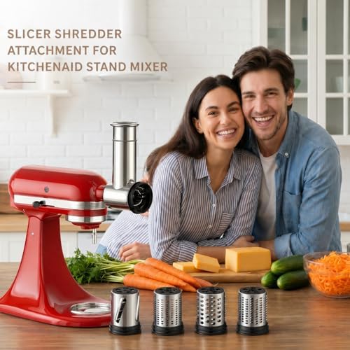 Stainless Steel Cheese Grater Attachment for KitchenAid Stand Mixer,4 Drum Blades for Slicing and Shredding Cheese & Vegetables,Dishwasher Safe Kitchen Prep Accessory for Salad Prep
