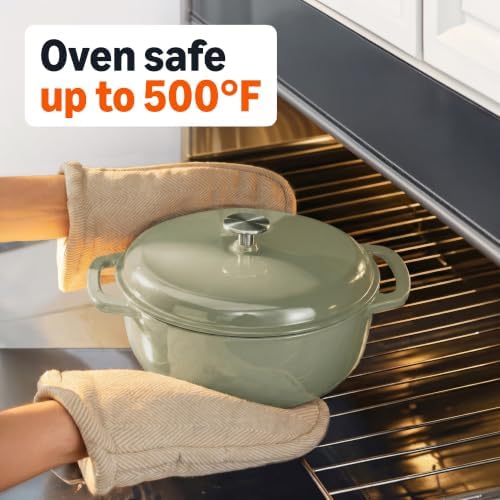 Amazon Basics Cast Iron Dutch Oven Pot with Lid, Enameled, Dual Handles, Round, Heavy-Duty, Small, 4.3-Quart, Olive