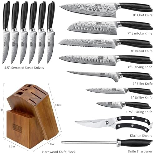 HOSHANHO 16-Piece Knife Set with Block, Ultra Sharp Kitchen Knife Block Set