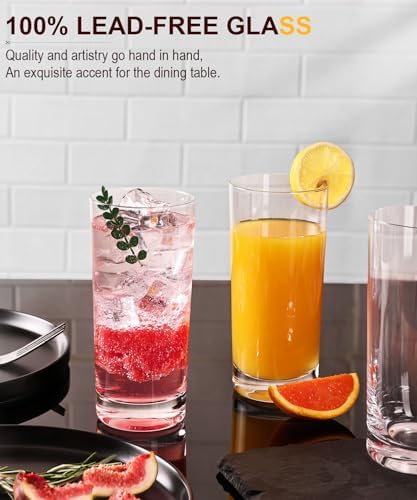Drinking Water Glass Cups Set,Crystal Highball Glasses cups set of 12,16oz