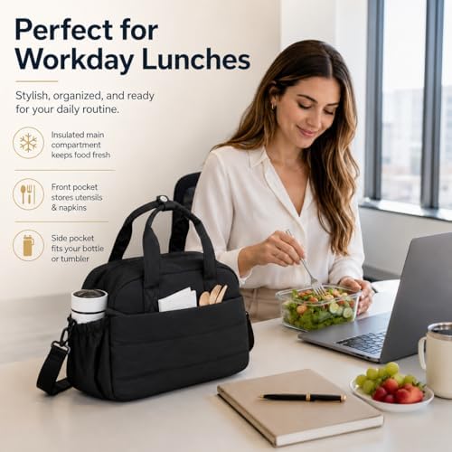 CAMTOP Lunch Box for Women Men Insulated Lunch Bag Lunch Tote Bag Leakproof Thermal Cooler Large Capacity for Travel Work School Picnic (Black, Medium)