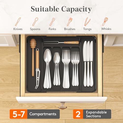 Lifewit Silverware Organizer for Drawer, Expandable Utensil Tray