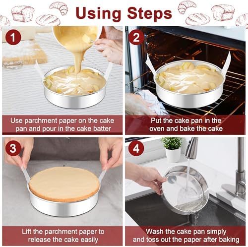 LIANYU 8 Inch Round Cake Pan Set, Baking Pans with 60 PCS Parchment Paper
