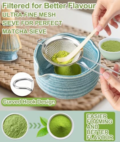 JBER Matcha Set with 17oz Ceramic Bowl, Bamboo Whisk, 7PCS Matcha Whisk Set