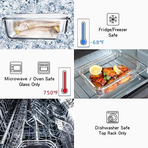 UMEIED 10 Pack Glass Food Storage Containers with Lids, Leakproof Airtight Glass Meal Prep Containers For Lunch, On The Go, Leftover, Dishwasher Safe